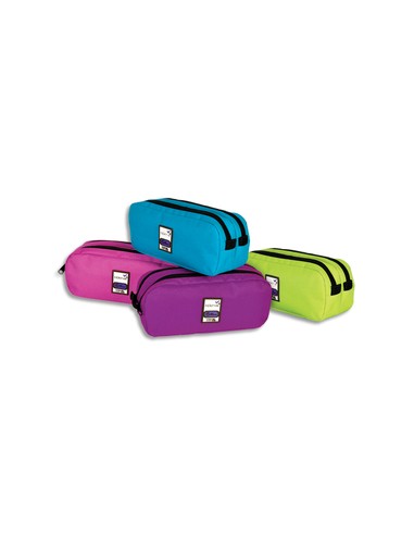 Trousse rectangle 2 compartiments 22x10x7cm Nylon -Assortis  violet, rose, turquoise, anis