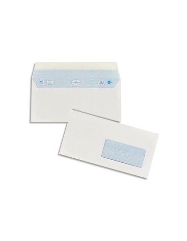 LA COURONNE Boîte de 200 enveloppes blanches auto-adhésives 90g format 110x220mm DL fenêtre 45x100mm