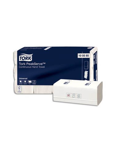 TORK Colis de 12 Paquets de 410 Essuie-mains PeakServe blanc 1 pli gaufré enchevêtré Ft 22,5 x 20,1 cm