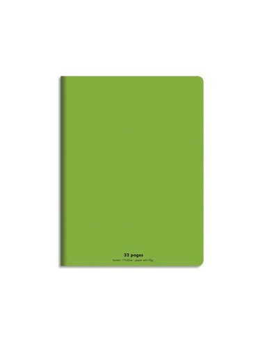 NEUTRE Cahier piqûre 17x22 32 pages grands carreaux 90g. Couverture polypro vert