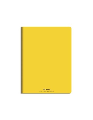 NEUTRE Cahier piqûre 17x22 32 pages grands carreaux 90g. Couverture polypro jaune