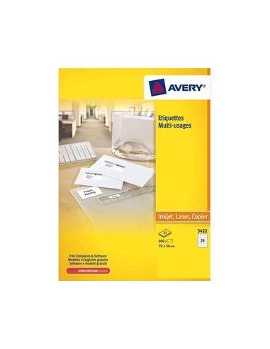 AVERY Boite de 2400 étiquettes blanches multi usages 70x35mm - pour laser. jet d'encre et copieur