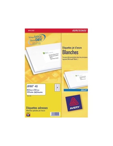 AVERY Boîte de 400 étiquettes adresses jet d encre 99,1x33,9mm blanches J8162-25