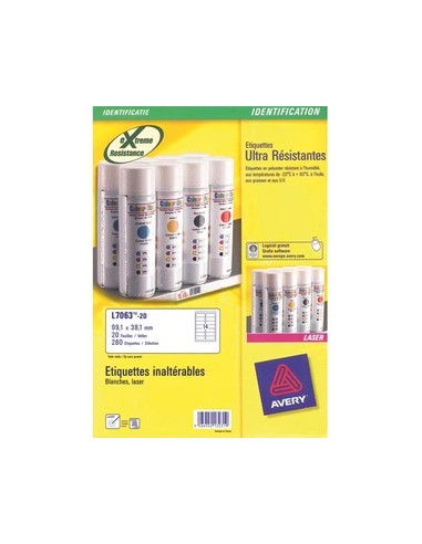 AVERY Boite de 280 etiquettes laser inalterables blanches 99,1x38,1 L7063-20