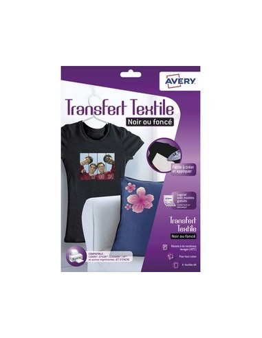 AVERY Boîte de 4 feuilles transferts pour tee-shirt noir ou foncé