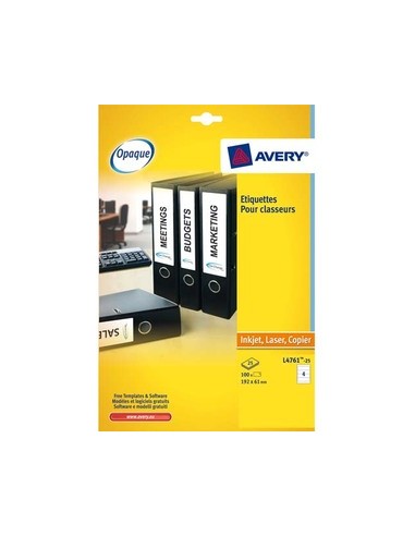 AVERY Boîte de 100 étiquettes laser pour dos de classeur 192X61 L4761-25