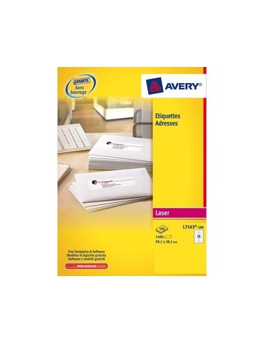 AVERY Boîte de 1400 étiquettes laser blanc 99,1X38,1mm L7163-100