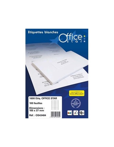 OFFICE STAR Boite de 2400 étiquettes multi-usage blanches 70X35mm OS43422