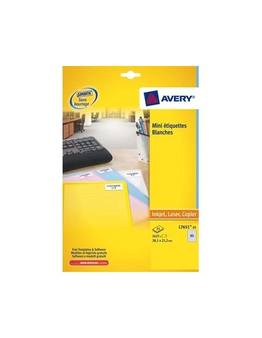 AVERY Boîte de 1625 étiquettes laser blanc 38,1X21,2 L7651-25