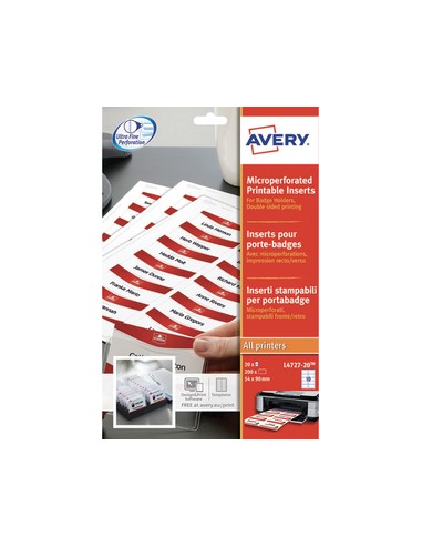 AVERY Boite de 200 bristols microperforés 190/m² en planche A4 pour badges 5,4x9 cm