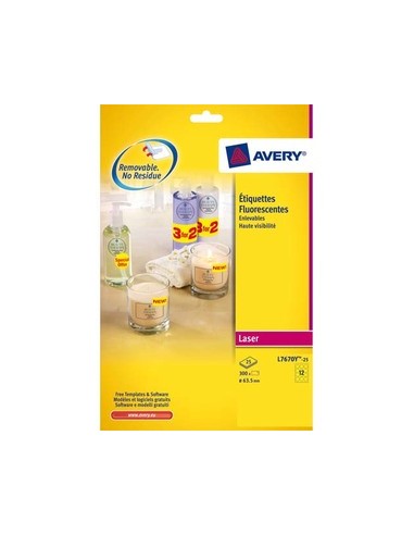 AVERY Boîte de 300 étiquettes laser jaune fluo diamètre 63.5 L7670Y-25