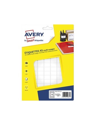 AVERY Sachet de 1792 étiquettes multi-usage blanches 12,8 x 18,3 mm. Planche format A5. ETE112