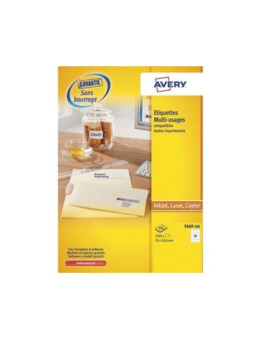 AVERY Boîte de 1500 étiquettes blanches multi usages 70 x 50,8 mm 3669-100