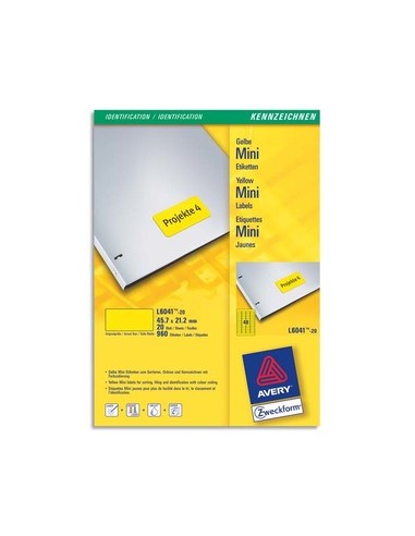 AVERY Boîte de 960 étiquettes laser 45,7 x 21,2 mm jaune L6041-20