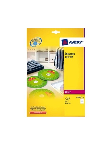 AVERY Boîte de 50 étiquettes laser couleur pour CD et DVD L7760-25