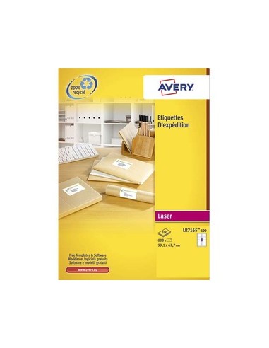 AVERY Boîte de 800 étiquettes adresse laser recyclées blanc 99,1 x 67,7 mm LR7165-100