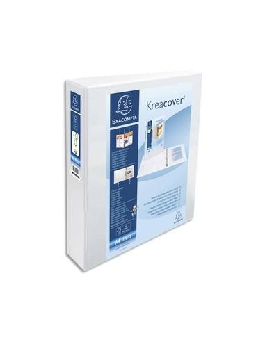 EXACOMPTA Classeur personnalisable KREACOVER 3 faces 4 anneaux Ø40 mm en D. En polypropylène blanc.