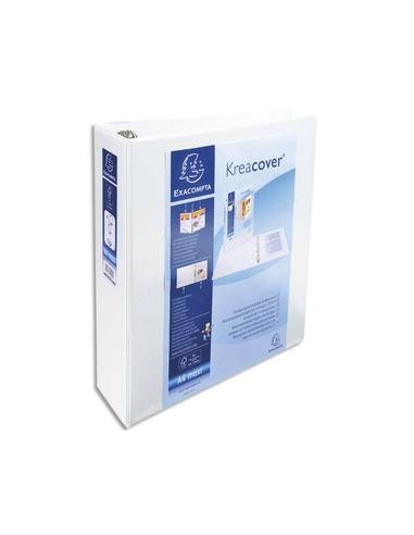 EXACOMPTA Classeur personnalisable KREACOVER 3 faces 4 anneaux Ø60 mm en D. En polypropylène blanc.