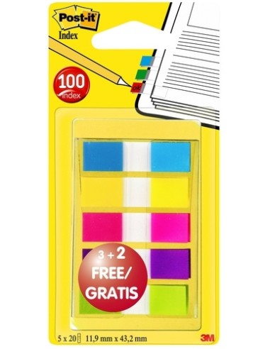 Lot de 60 index + 40 gratuits Post-it étroits coloris assortis - Etui nomade