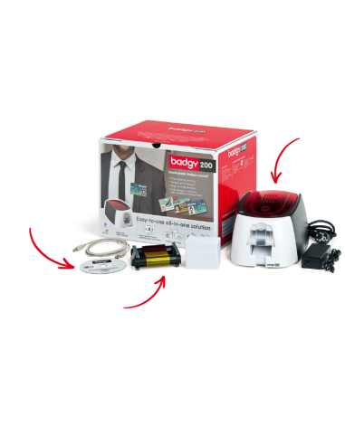 EVOLIS Badgy Imprim Badgy200+1 rub coul 100 imp+100 cartes PVC épaisses+logiciel Badge Studio+ B22U0000RS