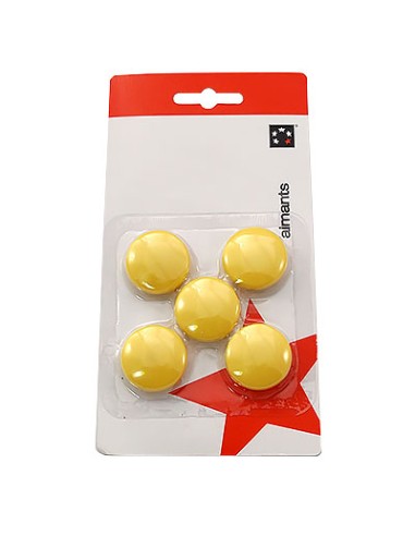 5 ETOILES Boîte de 5 aimants 27 mm ronds Jaune