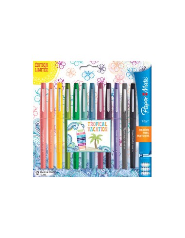 PAPERMATE Pochette de 12 Stylos feutres Flair Original Tropical, pointe 0,4mm