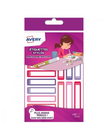 AVERY Blister de 30 Etiquettes Stylos 50x10mm, coloris Rose/Rouge, écrire avec un feutre permanent