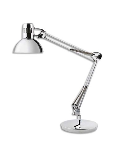 ALBA Lampe led Architecte métal chromée, pince étau + ampoule. Tête D16,5 cm, bras 42+39 cm, socle D20 cm