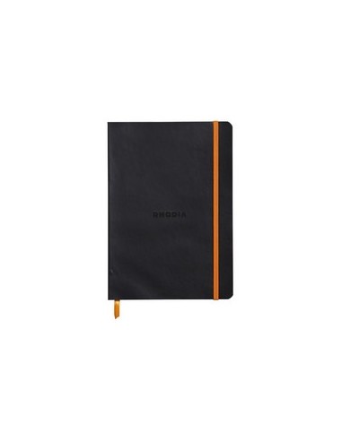 RHODIA Carnet Rhodiarama souple 14,8x21cm 160 pages lignées avec élastique. Couverture simili-cuir Noir