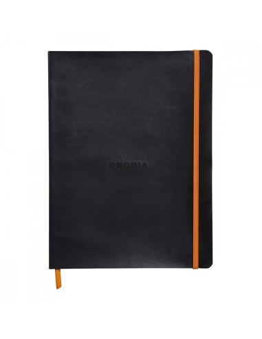 RHODIA Carnet Rhodiarama souple 19x25cm 160 pages lignées avec élastique. Couverture simili-cuir Noir