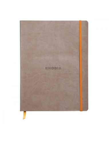 RHODIA Carnet Rhodiarama souple 19x25cm 160 pages lignées avec élastique. Couverture simili-cuir taupe