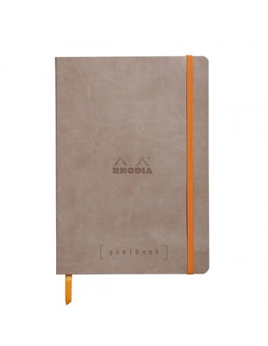 RHODIA Carnet Rhodiarama souple 14,8x21cm 240 pages points Dot / élastique. Couverture simili-cuir taupe