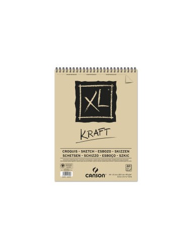 CANSON Album spiralé de 40 feuilles de papier dessin XL KRAFT, format A5, 90G