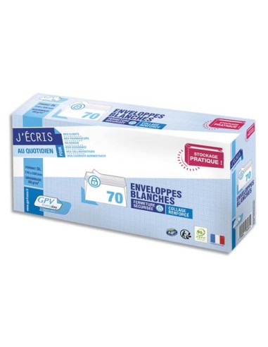 GPV Paquet de 70 enveloppes Blanches auto-adhésives, format DL 110x200mm 80g NF PEFC