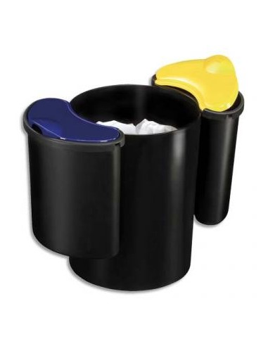 CEP Kit de tri sélectif : 1 corbeille à papier Noir Confort 16L + 2 compartiments de 4,5L chacun