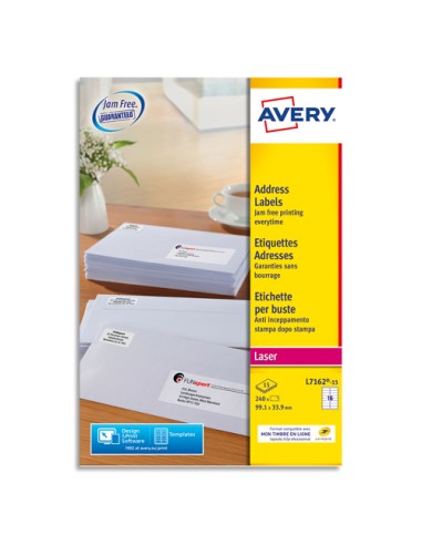 AVERY Boîte de 240 étiquettes adresse/expédition Laser Blanche 99,1x33,9mm L7162-15