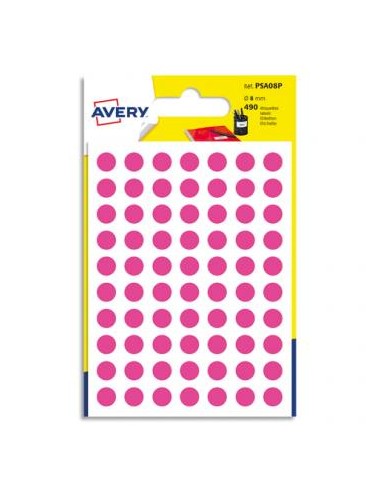 AVERY Sachet de 490 pastilles d8 mm. Ecriture manuelle. Coloris Rose