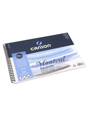 CANSON Album spiralé 12 feuilles papier aquarelle MONTVAL, A4, 300G, grain fin Blanc naturel