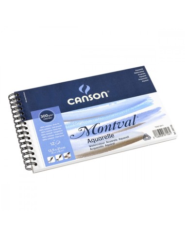 CANSON Album spiralé 12 feuilles papier aquarelle MONTVAL, 13.5x21, 300G, grain fin Blanc naturel