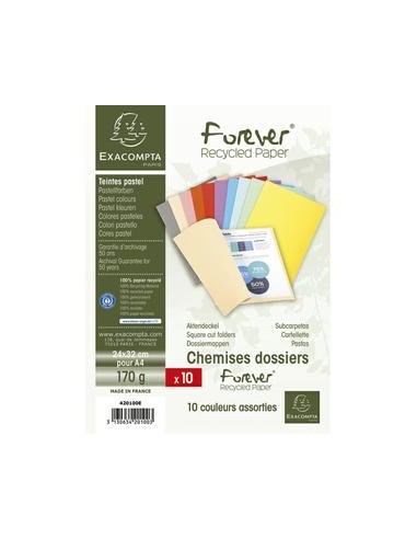 EXACOMPTA Paquet de 10 chemises FOREVER en carte 170g. Coloris assortis