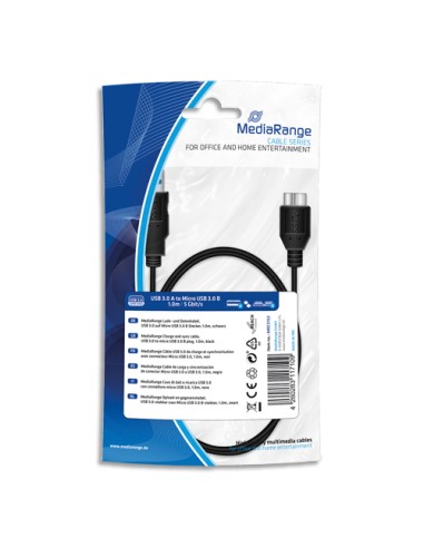 MEDIARANGE Câble USB 3.0, USB 3.0 Type A male/Micro USB 3.0 Type B male, 1m, Noir MRCS153