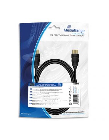 MEDIARANGE Câble HDMI textile rapide+Ethernet male/male,plaqués,18Gbit/s taux tansfert,2m,Noir MRCS196