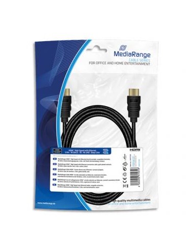 MEDIARANGE Câble HDMI textile rapide+Ethernet,male/male,plaqués,18 Gbit/s taux tansfert,3m,Noir MRCS198