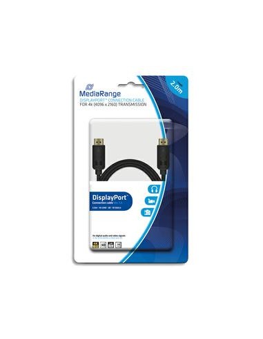 MEDIARANGE Câble DisplayPort,male/male,contacts plaqués,10 Gbit/s taux de tansfert,2m,Noir MRCS159