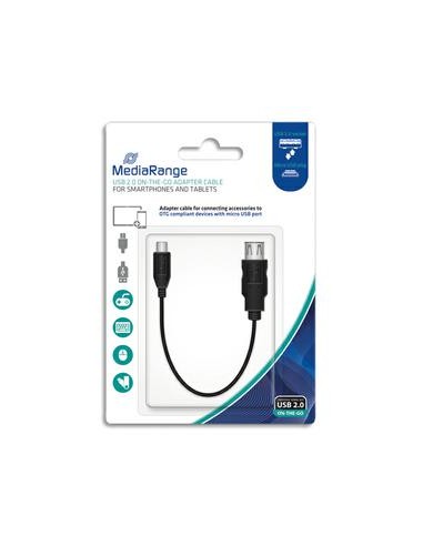 MEDIARANGE Câble USB 2.0 OTG adaptateur, Micro USB Type B male/USB Type A femelle, 20cm, Noir MRCS168