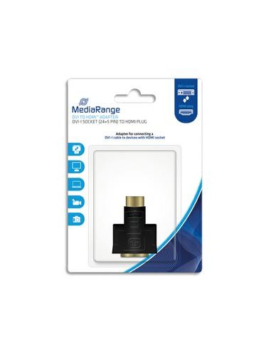 MEDIARANGE Adaptateur DVI pr HDMI, HDMI male/DVI-I (24+5) femelle, contacts plaqués, Noir MRCS171