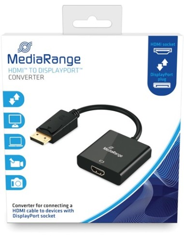 MEDIARANGE Câble adaptateur HDMI pr DisplayPort,DP male/HDMI femelle,contacts plaqués,15cm,Noir MRCS175