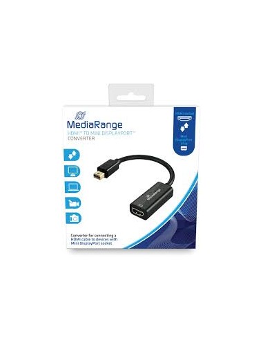 MEDIARANGE Câble adaptateur HDMI pr Mini DisplayPort,Mini DP male/HDMI femelle,plaqués,15cm,Noir MRCS176