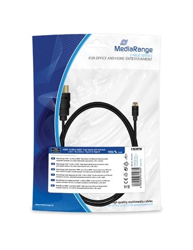 MEDIARANGE Câble adaptateur HDMI pr Micro HDMI Ethernet, HDMI male/micro HDMI male,2m,Noir MRCS186