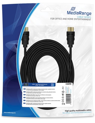 MEDIARANGE Câble HDMI haute vitesse avec Ethernet, male/male, 10m Noir MRCS212